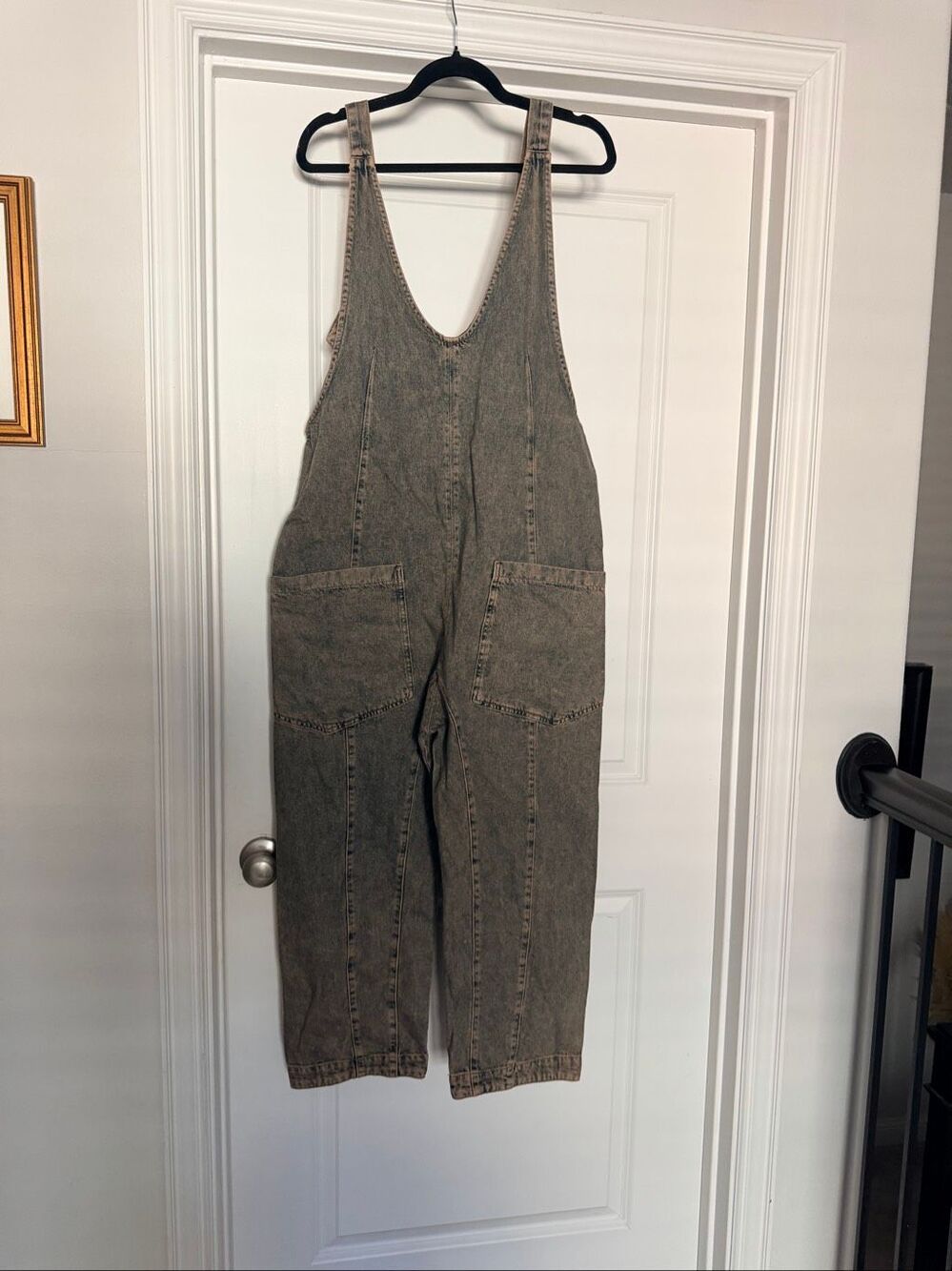 Free People Womens Grey Acid Wash Denim Bib Overalls Jumpsuit Pockets Size S